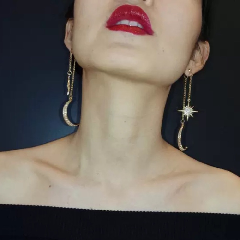 Moon and Star Drop Earrings - Picture 4 of 7